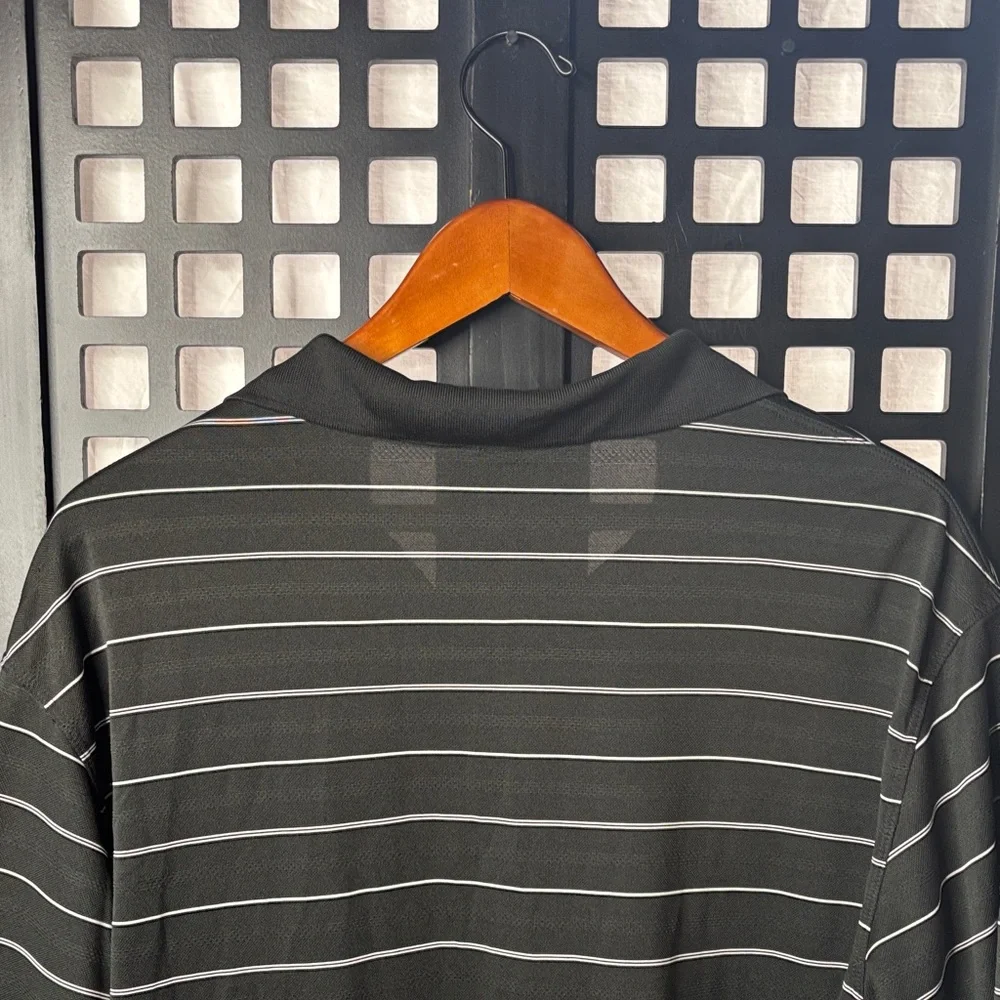 🖤 Nike Golf Black Polo Mens Large White Stripe Performance Collared 🖤 - Picture 6 of 12